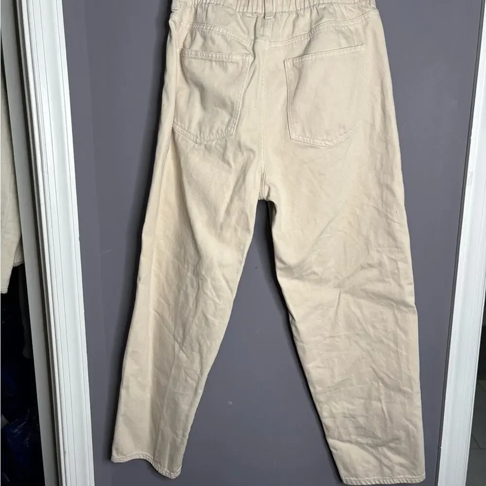 H&M Tan Cotton High Waisted Straight Leg Pants 8